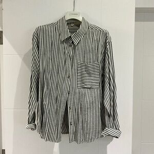 Women’s striped shirt size large — Olive and white stripes